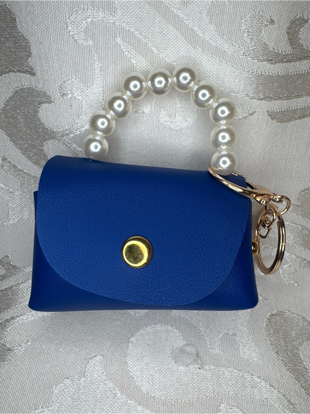 New Blue Pearl-Handle Mini Bag Charm Keychain
